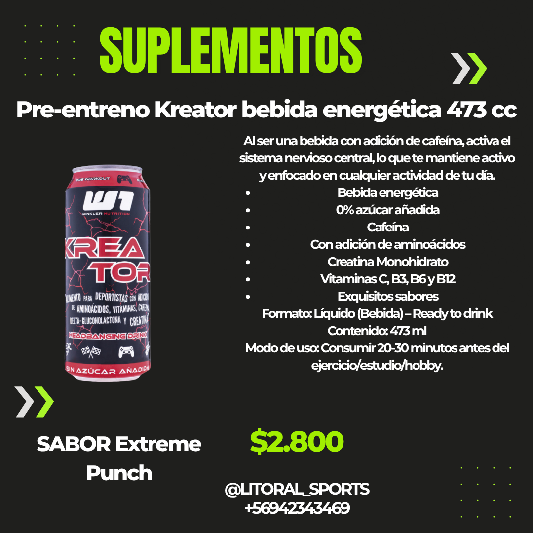 Pre-Entreno Kreator Bebida Energética 473cc