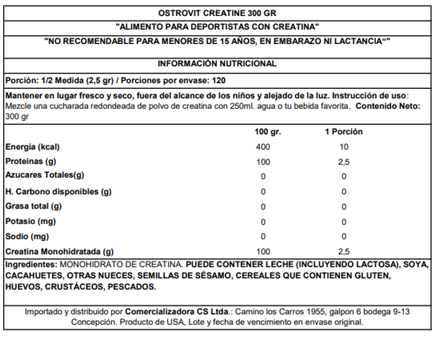 CREATINA MONOHIDRATO OSTROVIT 300 GRS